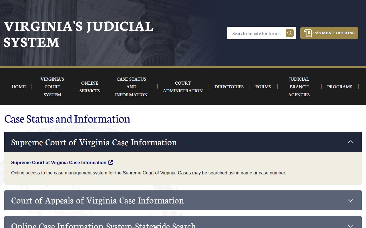 Stafford County court record search through Virginia Case Status and Information